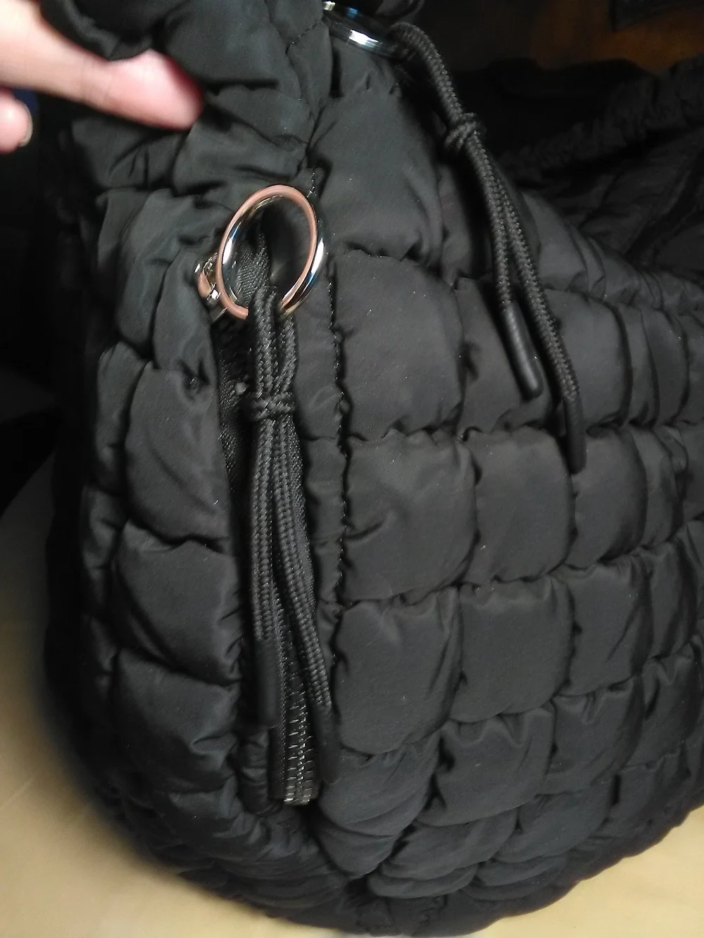 LK.NEW Black Quilted Shoulder Bag LARGE SOFT OUTER ZIPPER PKTS.